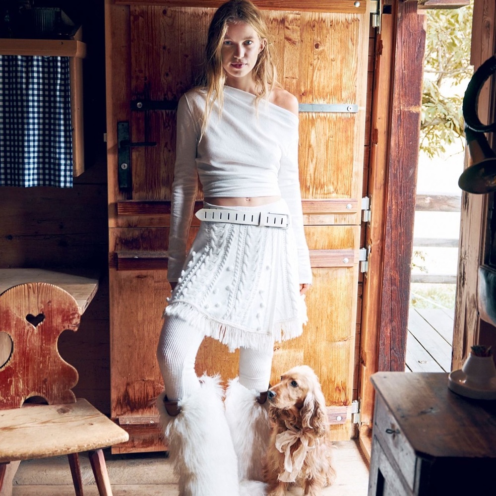 Free People Lets Get Cozy Swit White Mini Skirt NWT